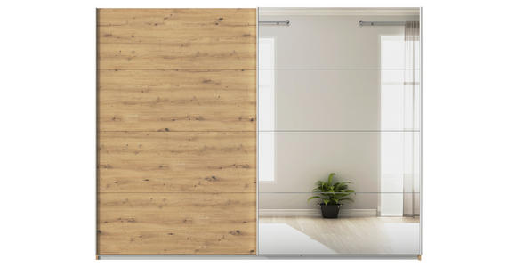 SCHWEBETÜRENSCHRANK  in Eiche Artisan  - Alufarben/Eiche Artisan, KONVENTIONELL, Glas/Holzwerkstoff (271/210/62cm) - Xora