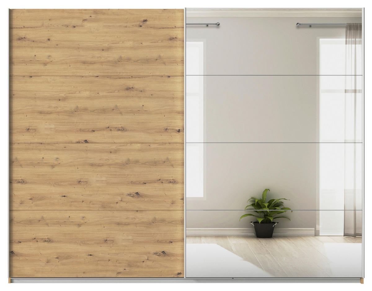 SCHWEBETÜRENSCHRANK  in Eiche Artisan  - Alufarben/Eiche Artisan, KONVENTIONELL, Glas/Holzwerkstoff (271/229/62cm) - Xora