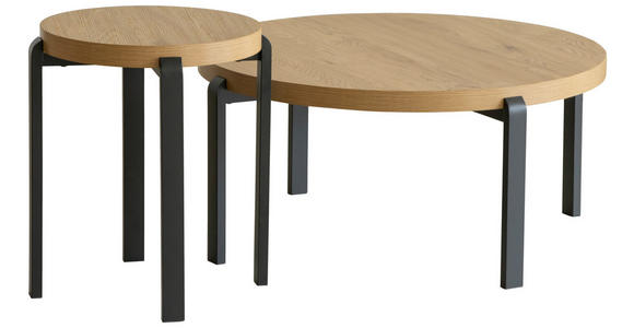COUCHTISCHSET in Metall, Holzwerkstoff 80/80/38 cm  - Eichefarben/Schwarz, Design, Holzwerkstoff/Metall (80/80/38cm) - Carryhome