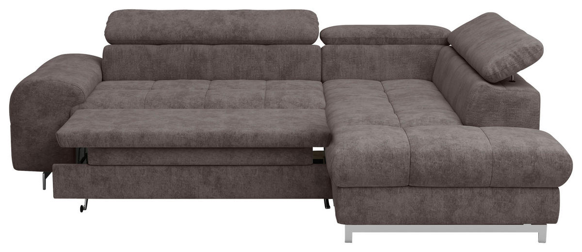 ECKSOFA in Mikrofaser Dunkelbraun  257/206 cm  - Chromfarben/Dunkelbraun, KONVENTIONELL, Textil/Metall (257/206cm) - Livetastic