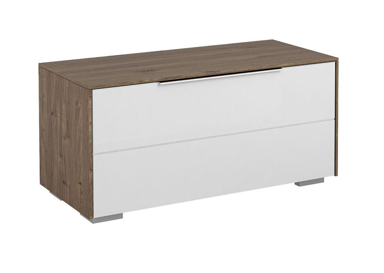 GARDEROBENBANK Weiß, Walnussfarben - Chromfarben/Walnussfarben, Design, Glas/Kunststoff (80,8/38,7/37,3cm) - Voleo
