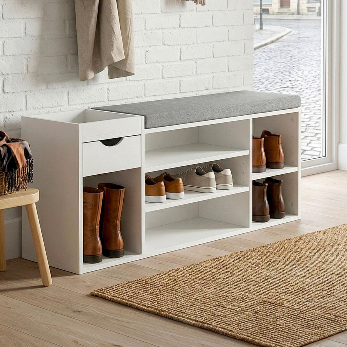 KLUPA ZA OBUĆU  bijela      - bijela/siva, Design, drvni materijal/tekstil (100/45/30cm) - Livetastic
