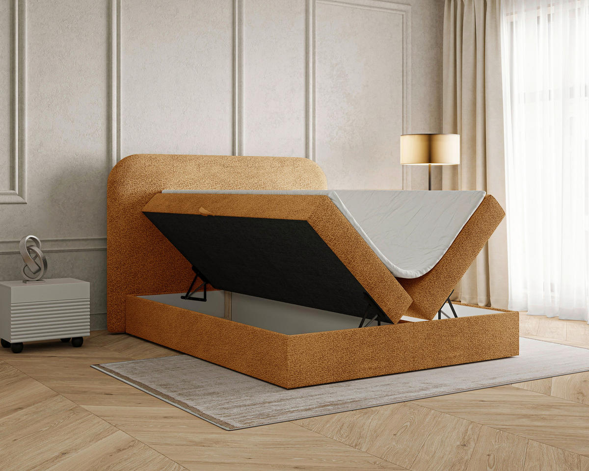 BOXBETT 140/200 cm,  in Rostfarben, Bettkasten, Topper, H2 + H3 = mittel + fest  - Rostfarben/Schwarz, MODERN, Holz/Kunststoff (140/200cm) - MID.YOU