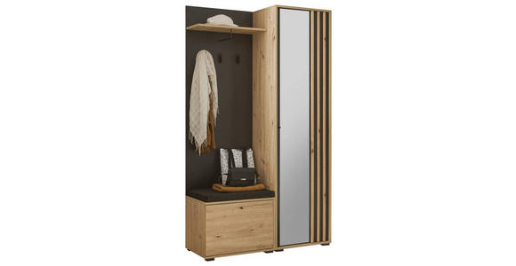 GARDEROBE 114/197/40 cm  - Schwarz/Eiche Artisan, Design, Glas/Holzwerkstoff (114/197/40cm) - Carryhome