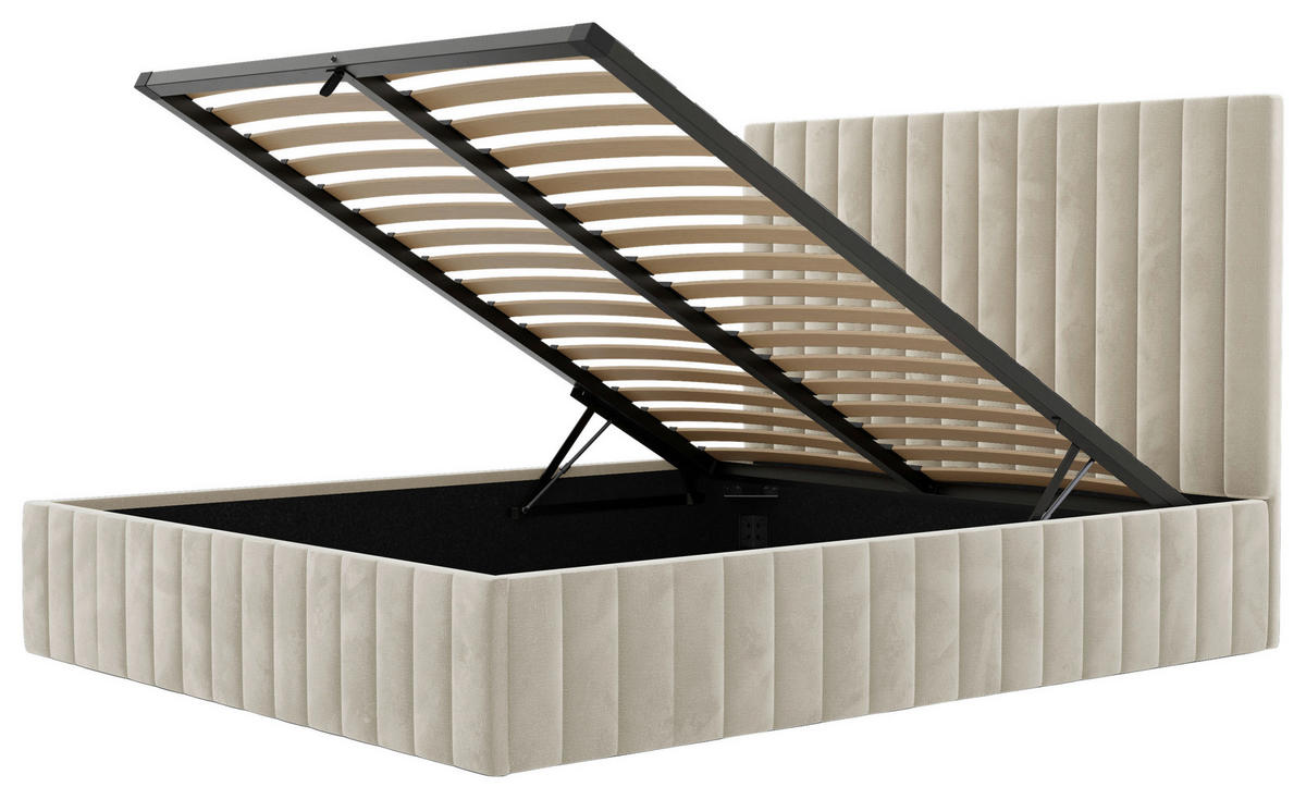 POLSTERBETT Bettkasten, Lattenrost 160/200 cm  in Beige  - Beige/Schwarz, Design, Holz/Textil (160/200cm) - Boxxx