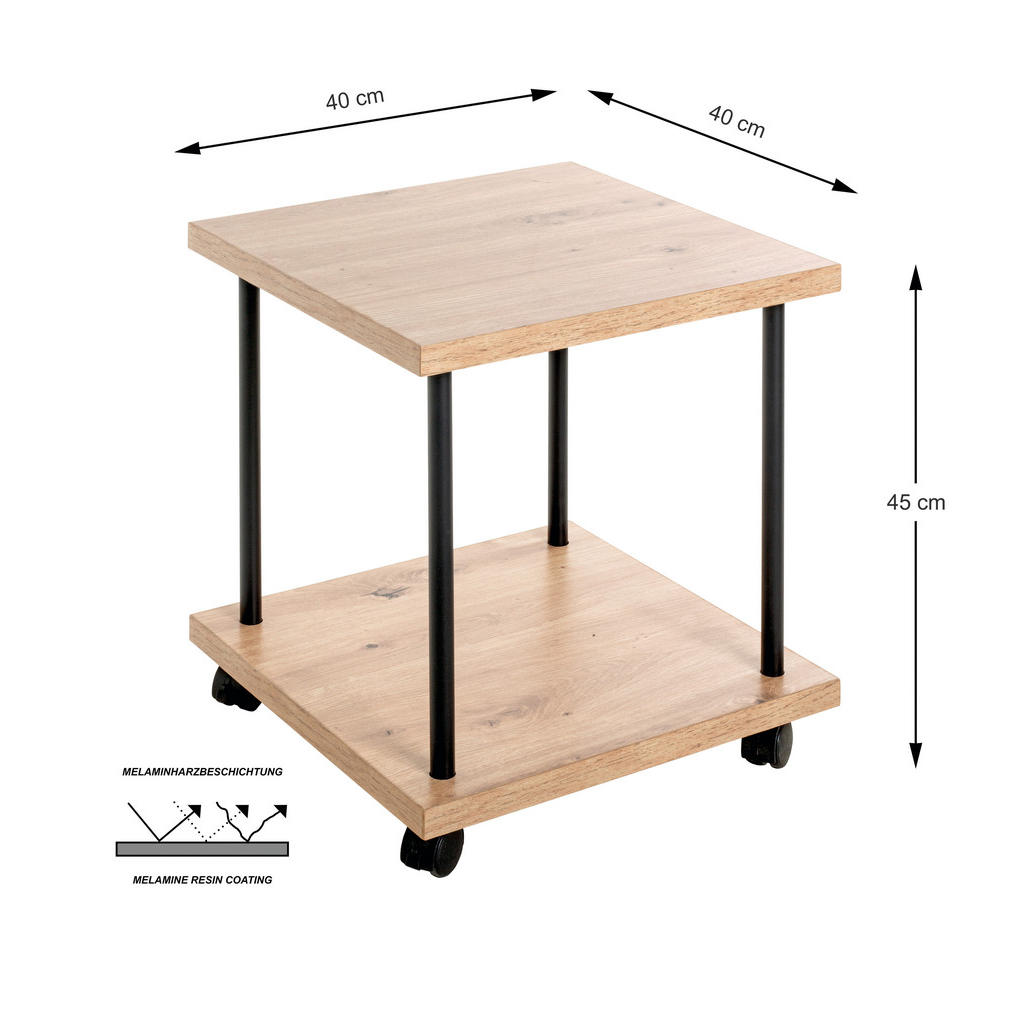 Thumbnail - Beistelltisch, Schwarz, Eiche, Metall, Holzwerkstoff, quadratisch, Rundrohr, 40x45x40 cm, Wohnzimmer, Wohnzimmertische, ...