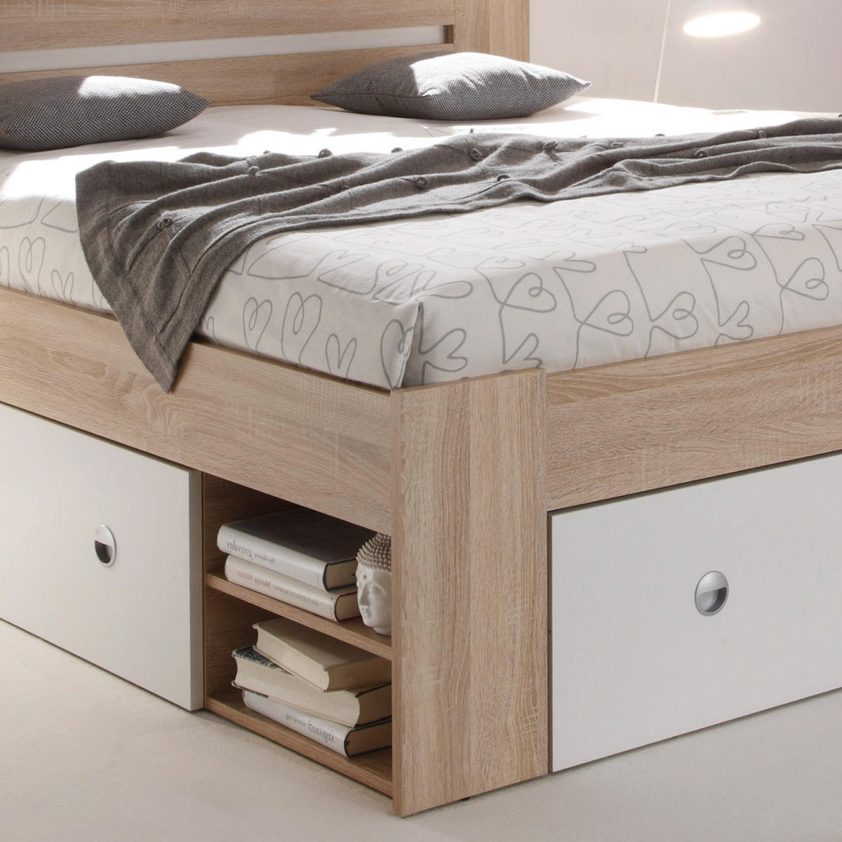 ZOSTAVA S POSTEĽOU, 140/200 cm, biela, farba duba - biela/farba duba, Design, kompozitné drevo (140/200cm) - Cantus