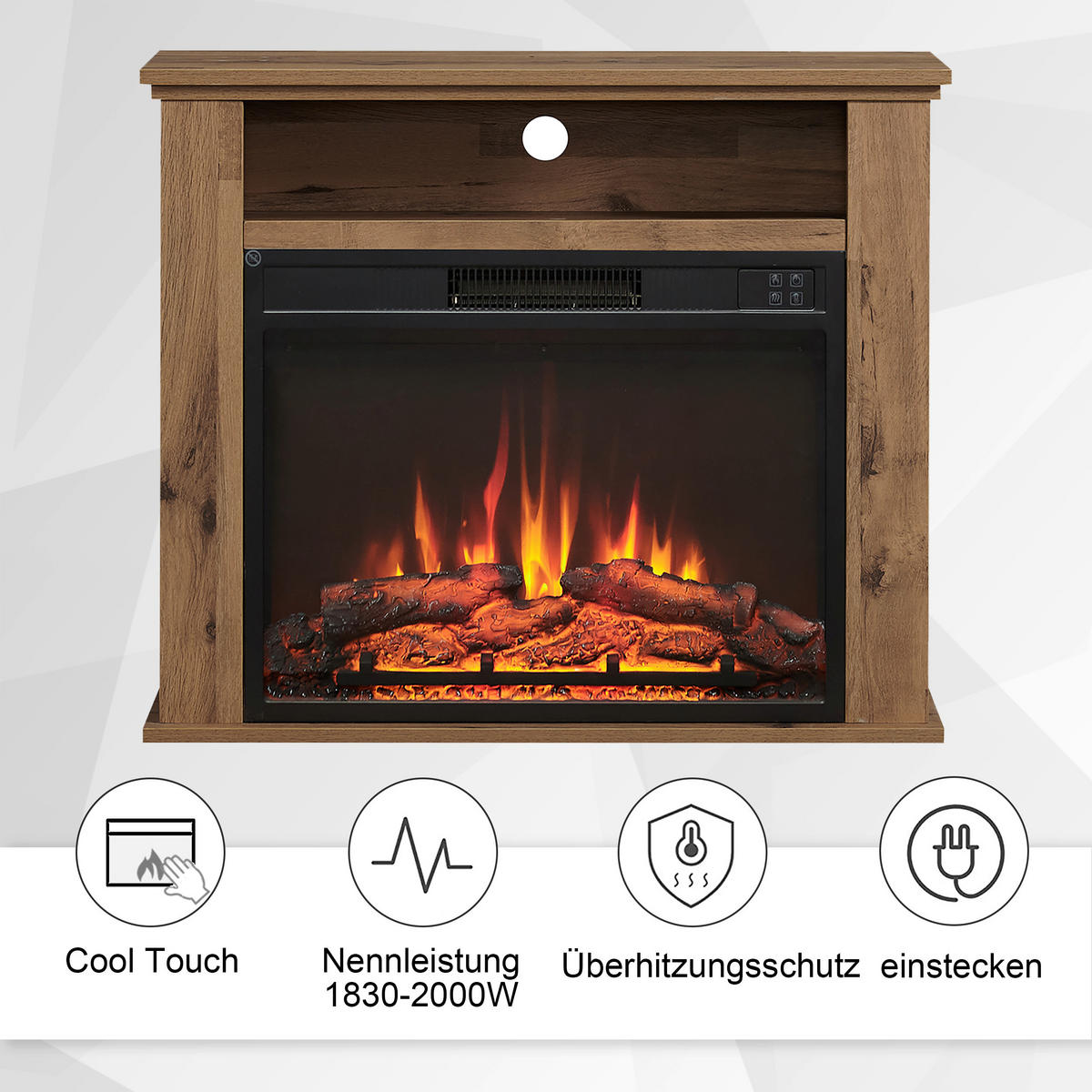 ELEKTROKAMIN - Eiche dunkel, Basics, Holz/Metall (23/85/65cm)