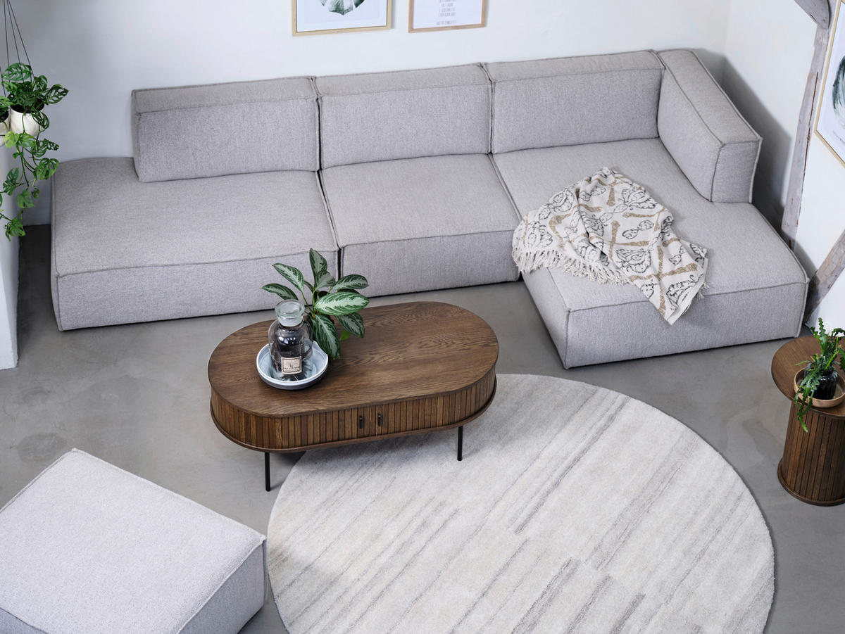COUCHTISCH furniert 120/60/45 cm oval Eichefarben  - Eichefarben/Schwarz, Trend, Holzwerkstoff/Metall (120/60/45cm) - home24
