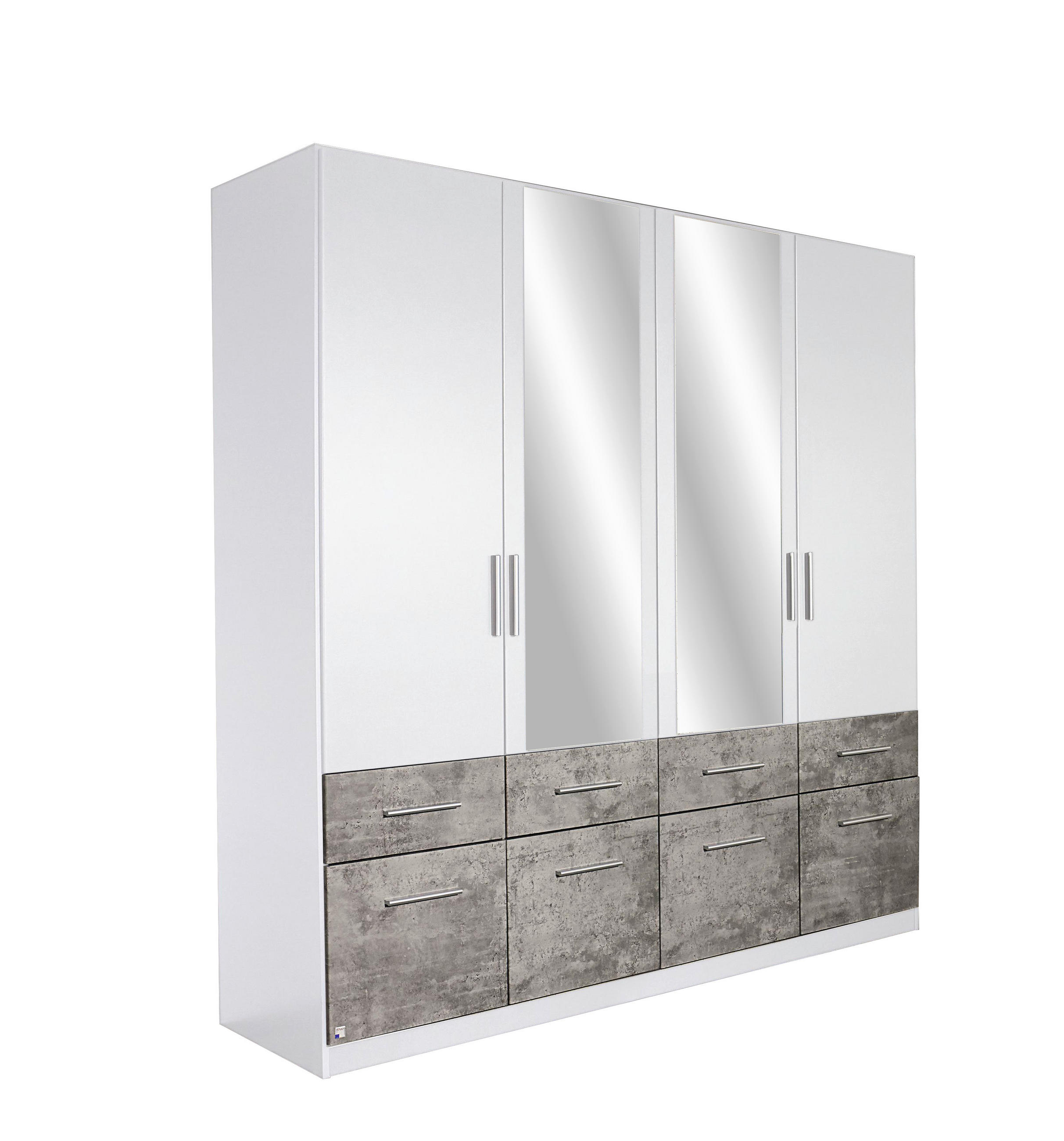 DREHTÜRENSCHRANK 4-türig Grau, Weiß  - Alufarben/Weiß, Basics, Holzwerkstoff/Kunststoff (181/197/54cm) - Xora