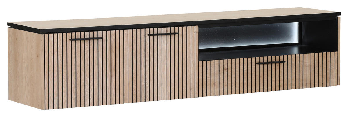LOWBOARD  in 180/40/43 cm  - Eichefarben/Schwarz, Trend, Holzwerkstoff/Metall (180/40/43cm) - Carryhome