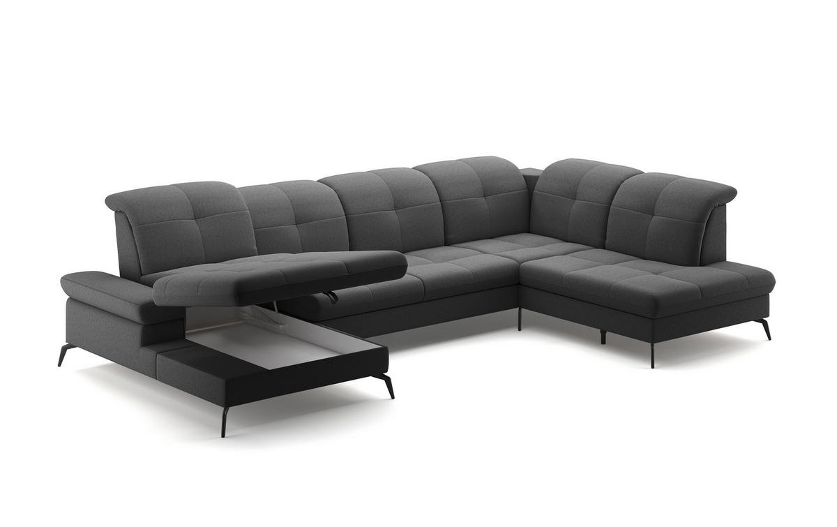 WOHNLANDSCHAFT in Flachgewebe Dunkelgrau  - Dunkelgrau/Schwarz, Konventionell, Textil/Metall (185/357/231cm) - Sit & More