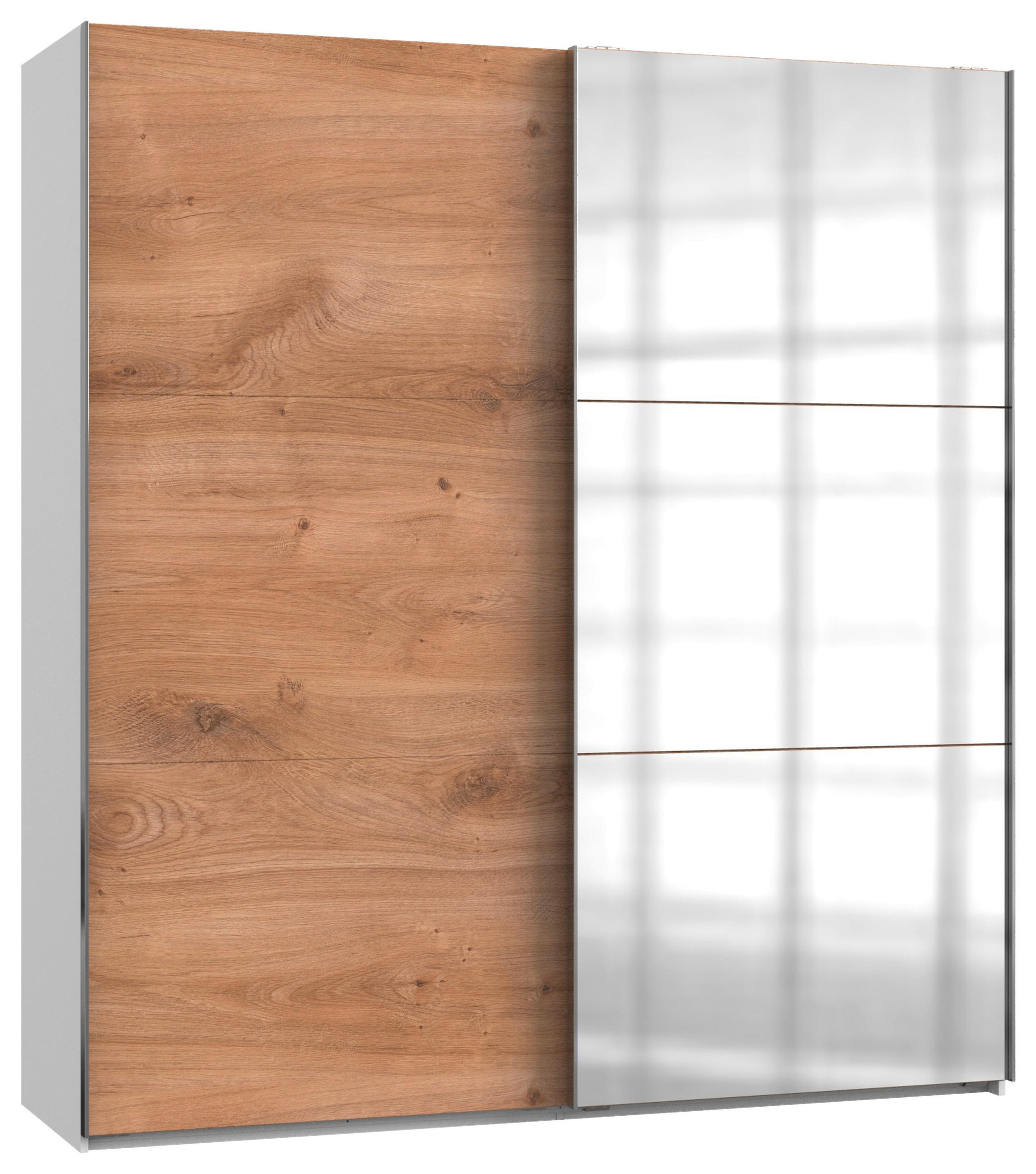 SCHWEBETÜRENSCHRANK in Weiss, Eichefarben  - Chromfarben/Weiss, Modern, Holzwerkstoff (200/216/65cm) - MID.YOU