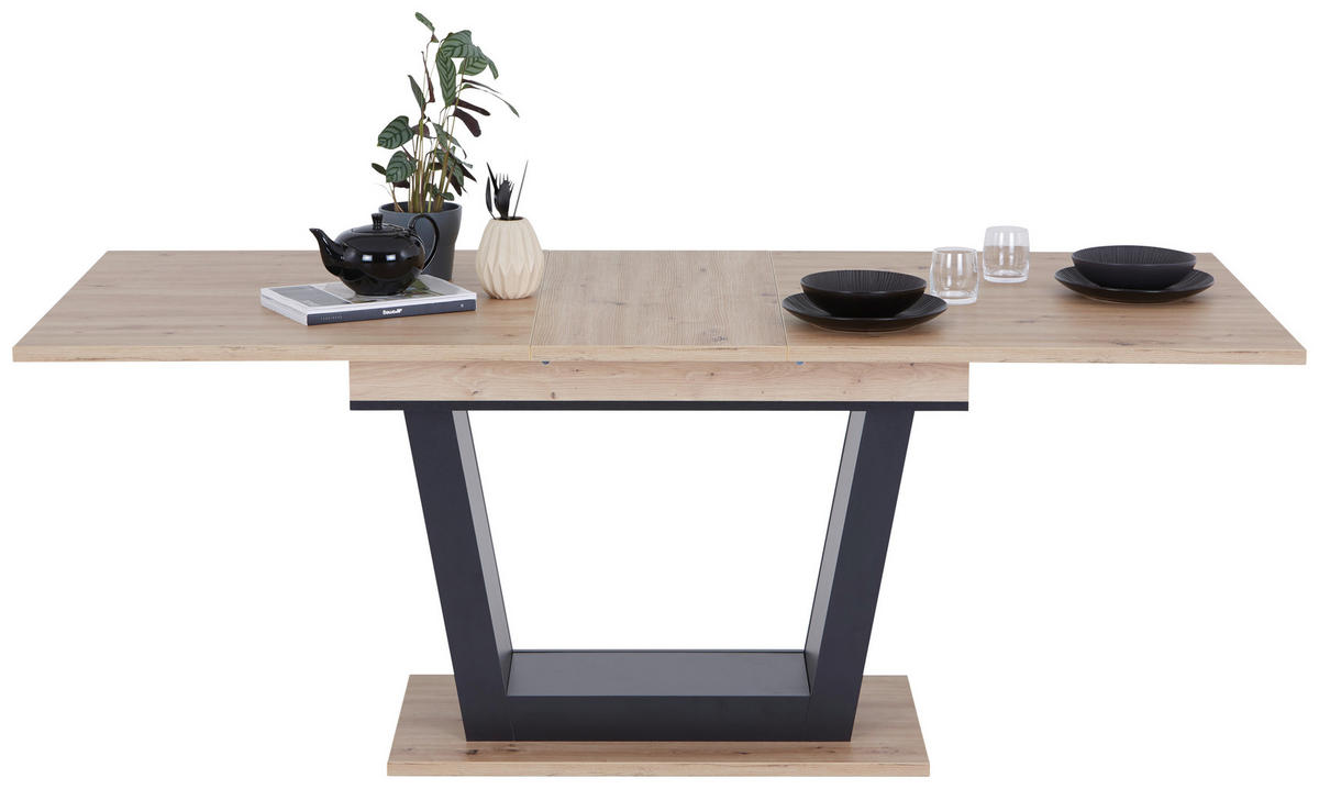 AUSZIEHTISCH Schwarz, Eiche Artisan rechteckig  ausziehbar  - Schwarz/Eiche Artisan, KONVENTIONELL, Holzwerkstoff (160-200/90/77,3cm) - home24