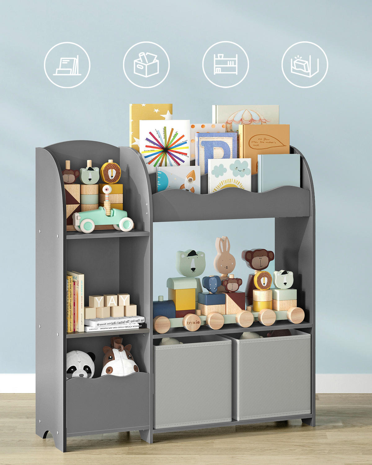 KINDERREGAL 62,5/70,2/29,5 cm  - Grau, MODERN, Holzwerkstoff/Textil (62,5/70,2/29,5cm) - MID.YOU