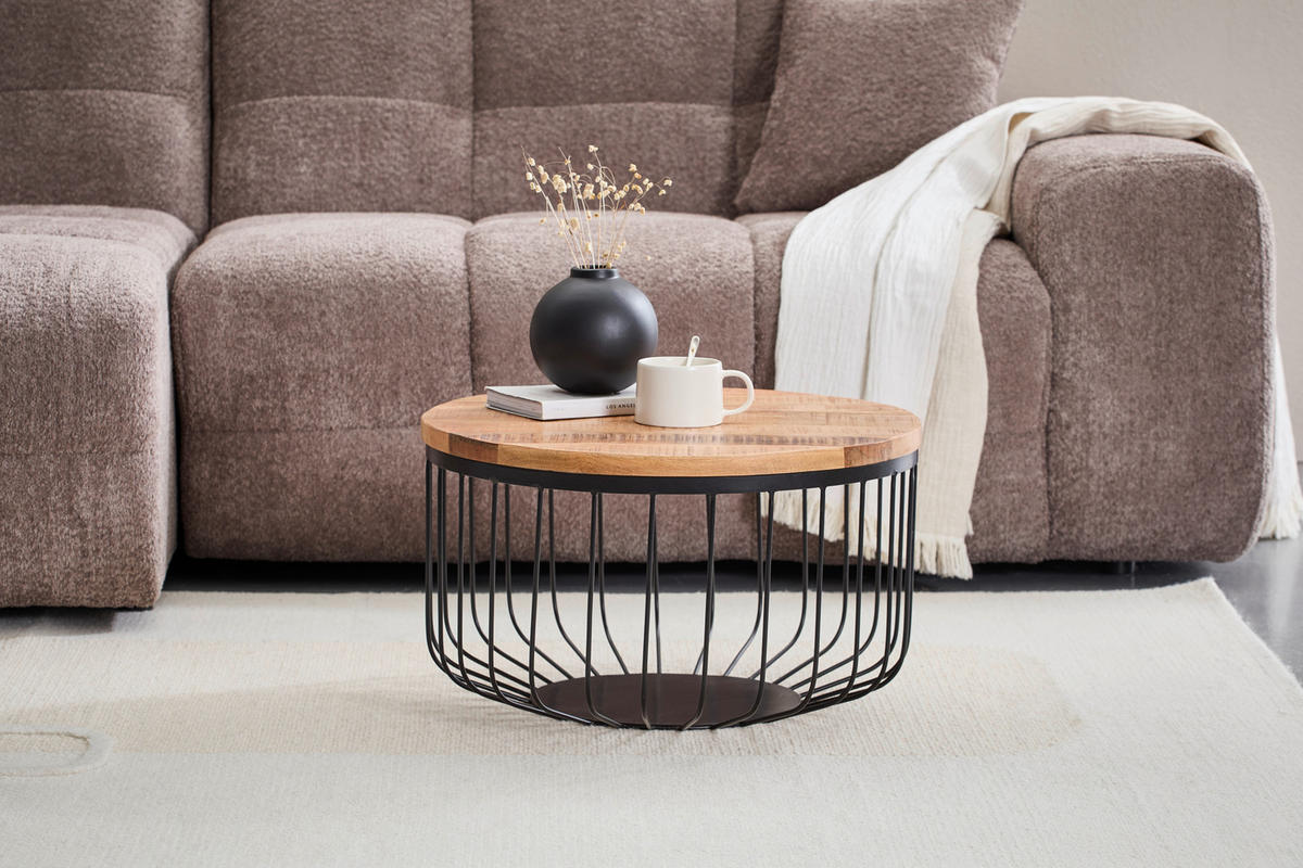 KONFERENČNÝ STOLÍK, prírodná farba, čierna, drevo, kov, 58/33/58 cm - čierna/prírodná farba, Design, kov/drevo (58/33/58cm) - Livetastic