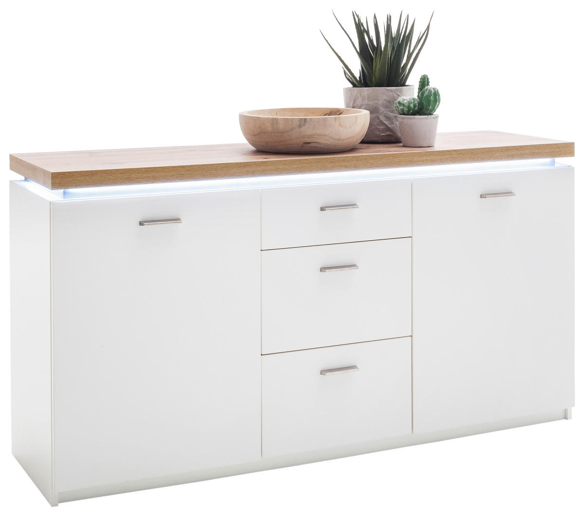 SIDEBOARD  in 156/82/44 cm  - Eichefarben/Weiß, Natur, Holzwerkstoff/Metall (156/82/44cm)
