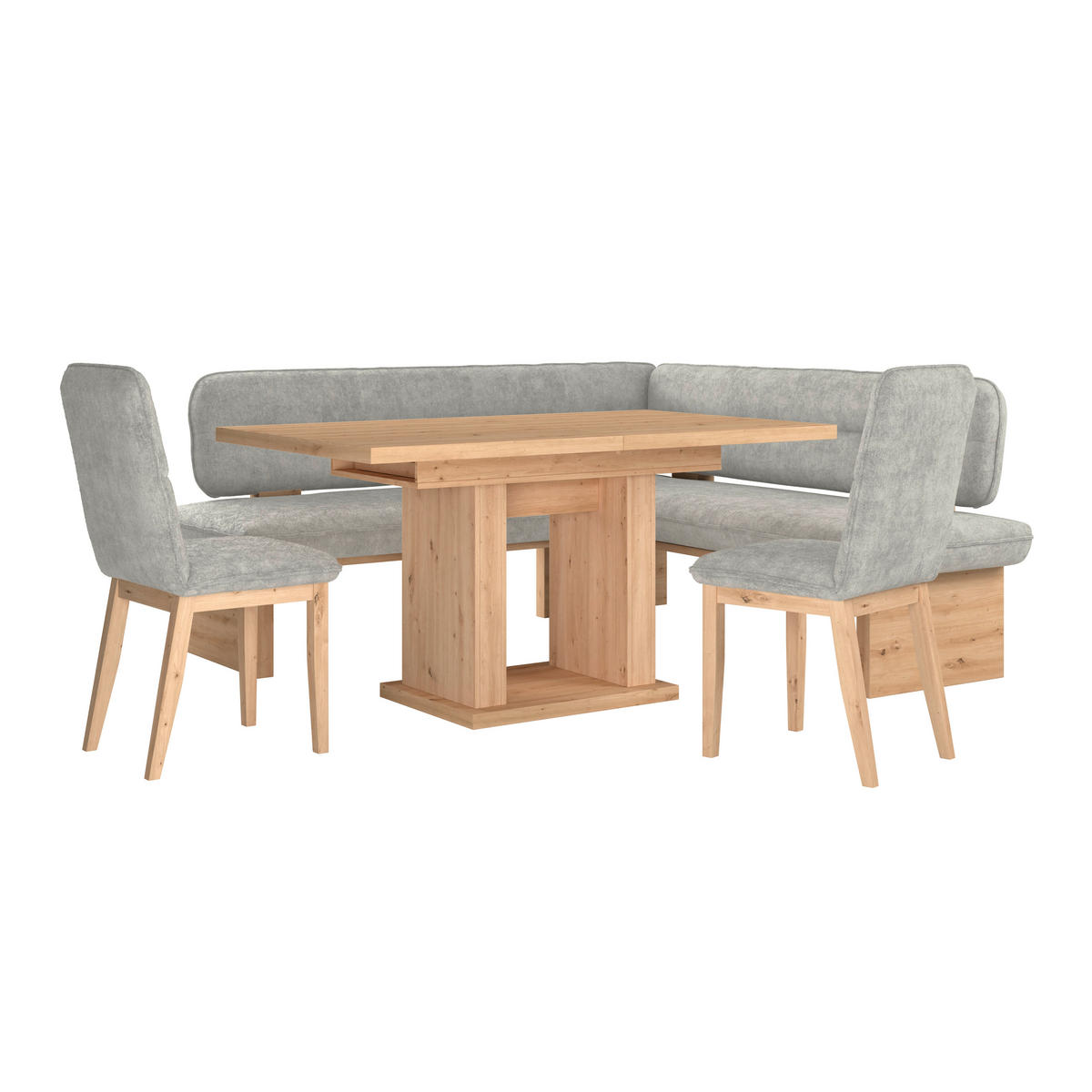 ECKBANK 232/170 cm Webstoff Hellgrau Eiche Sperrholz   - Eichefarben/Hellgrau, KONVENTIONELL, Holz/Textil (232/170cm) - James Wood