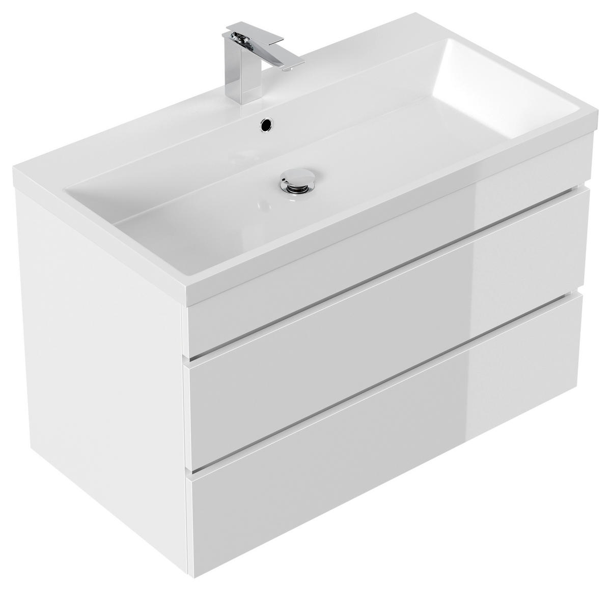 WASCHTISCHKOMBI 90 cm  - Weiß Hochglanz/Weiß, Basics, Holzwerkstoff/Stein (90cm) - MID.YOU