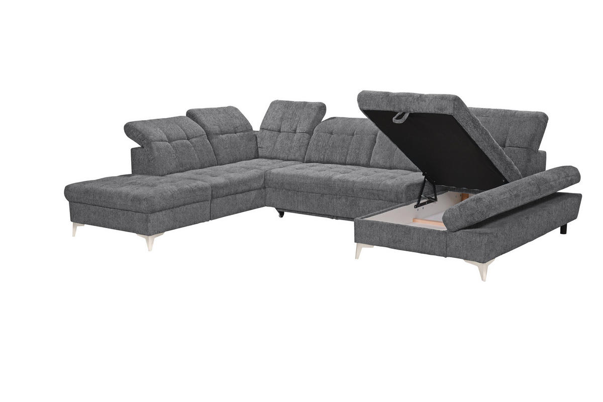 WOHNLANDSCHAFT Mikrovelours Anthrazit  - Kaschmir/Anthrazit, Modern, Kunststoff/Textil (245/348/168cm) - MID.YOU
