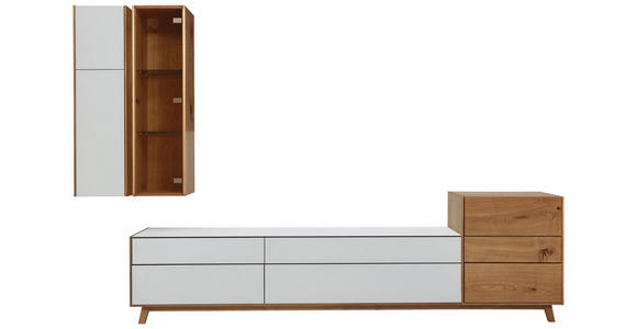 WOHNWAND in Weiß, Eichefarben - Eichefarben/Weiß, Natur, Glas/Holz (295/197/50cm) - Dieter Knoll