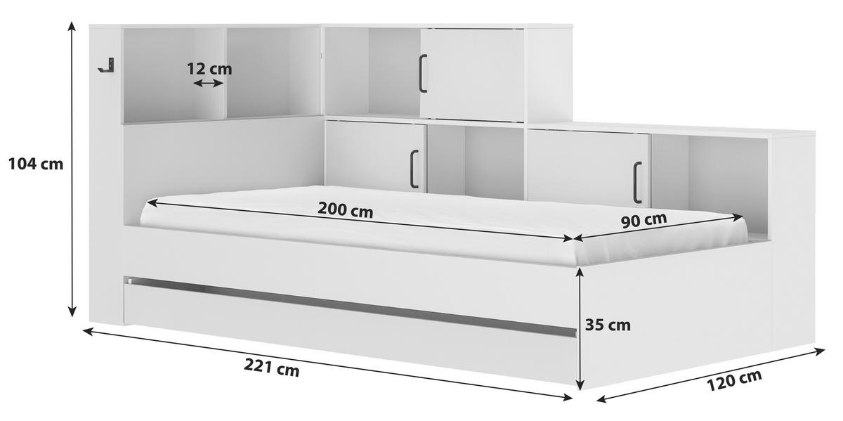 POSTEĽ S ÚLOŽNÝM PRIESTOROM, 90/200 cm prírodná farba, biela - biela/prírodná farba, Modern, kompozitné drevo (90/200cm) - MID.YOU