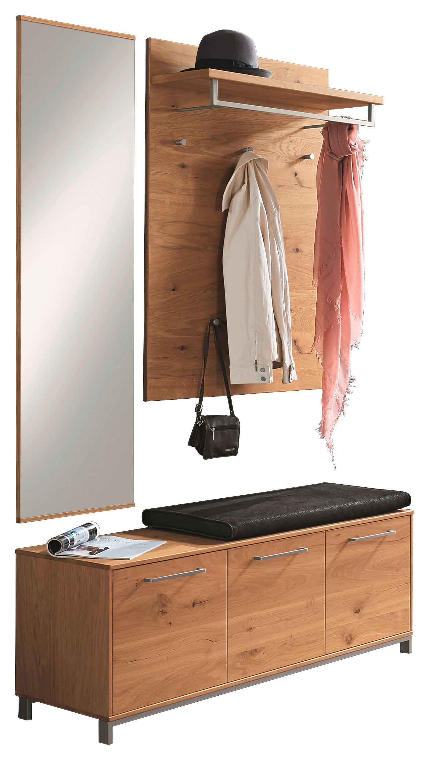 GARDEROBE 4-teilig 127/195/40 cm  - Eichefarben/Anthrazit, Design, Glas/Holz (127/195/40cm)