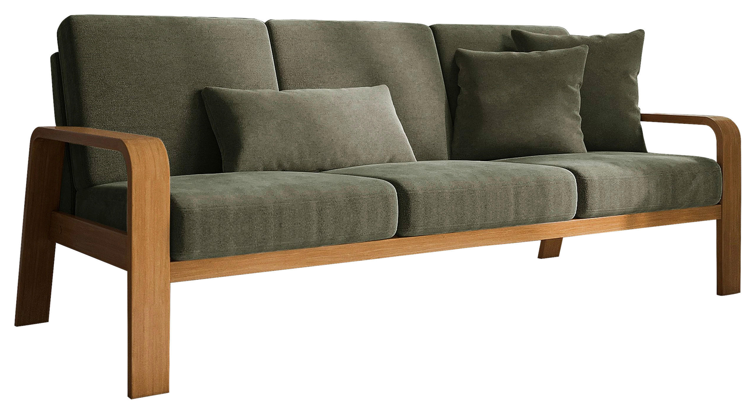 3-SITZER-SOFA Mikrofaser Olivgrün  - Eichefarben/Olivgrün, KONVENTIONELL, Holz/Textil (200/91/93cm) - Cantus