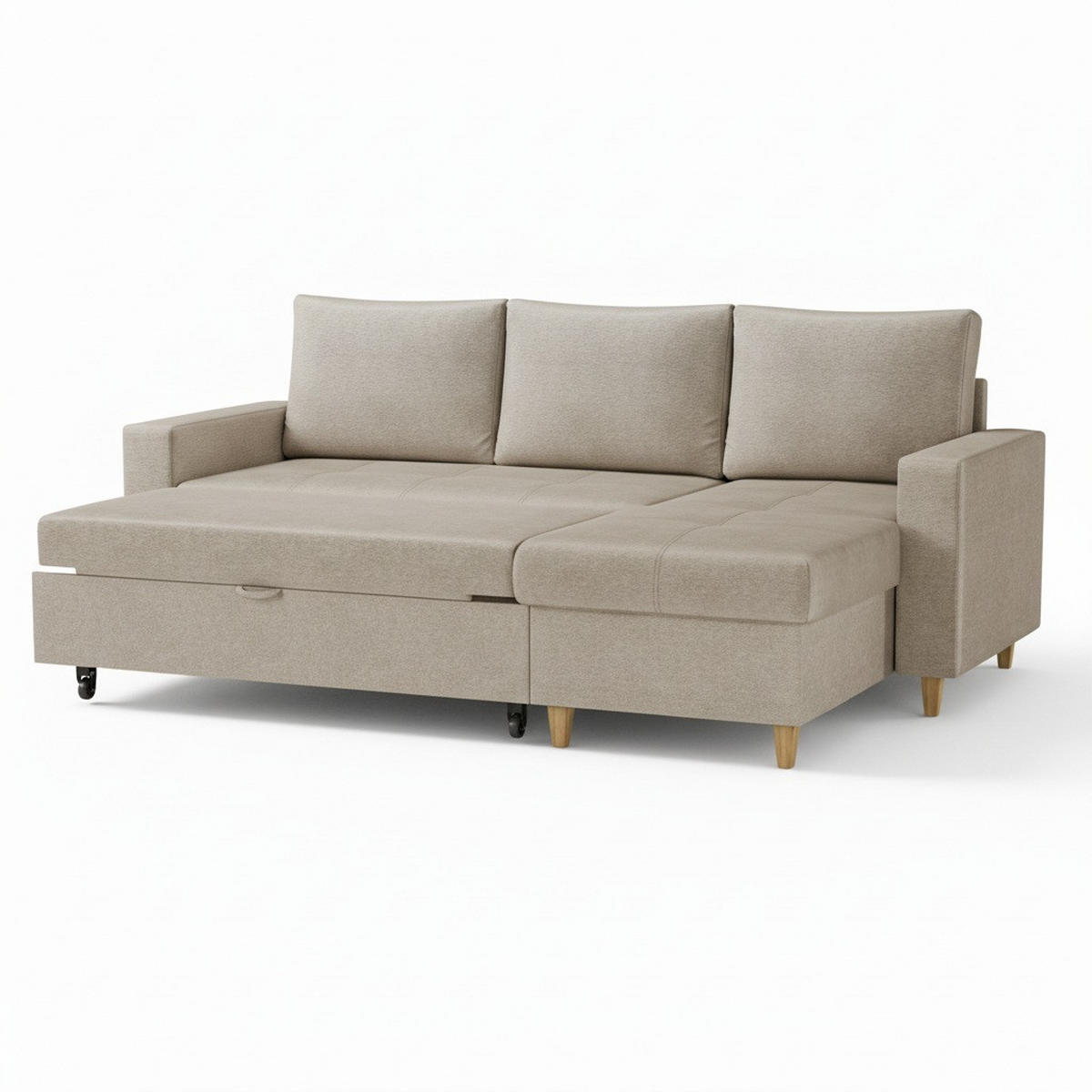 ECKSOFA MARCO in Chenille Hellbraun  227/96 cm  - Hellbraun/Buchefarben, Design, Holz/Holzwerkstoff (227/96cm) - MID.YOU