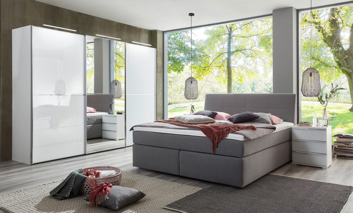 SCHWEBETÜRENSCHRANK in Weiss  - Chromfarben/Weiss, Design, Glas/Holzwerkstoff (280/222/68cm) - Moderano