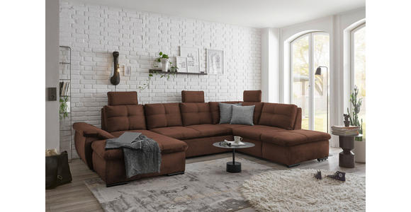 WOHNLANDSCHAFT in Mikrovelours Kupferfarben - Schwarz/Kupferfarben, KONVENTIONELL, Kunststoff/Textil (127/334/217cm) - Carryhome