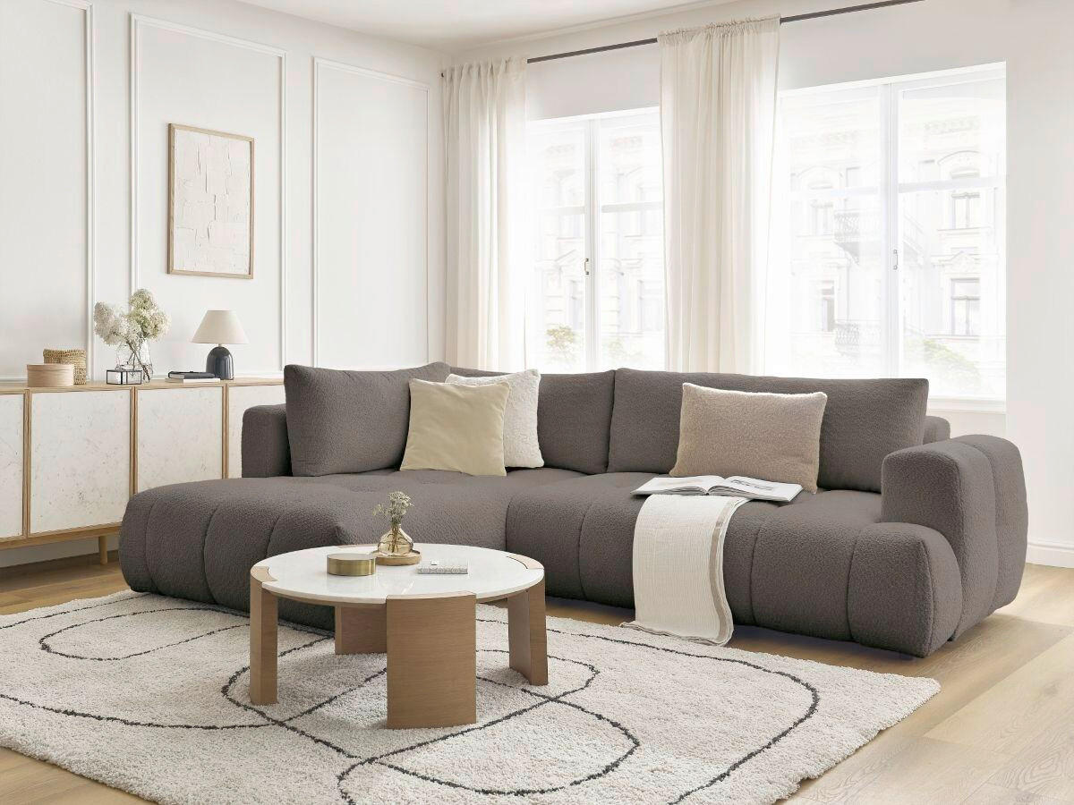 ECKSCHLAFSOFA EVEREST Bouclé Taupe  inkl. Rückenkissen, Schlaffunktion  - Taupe/Schwarz, MODERN, Kunststoff/Textil (204/282cm)