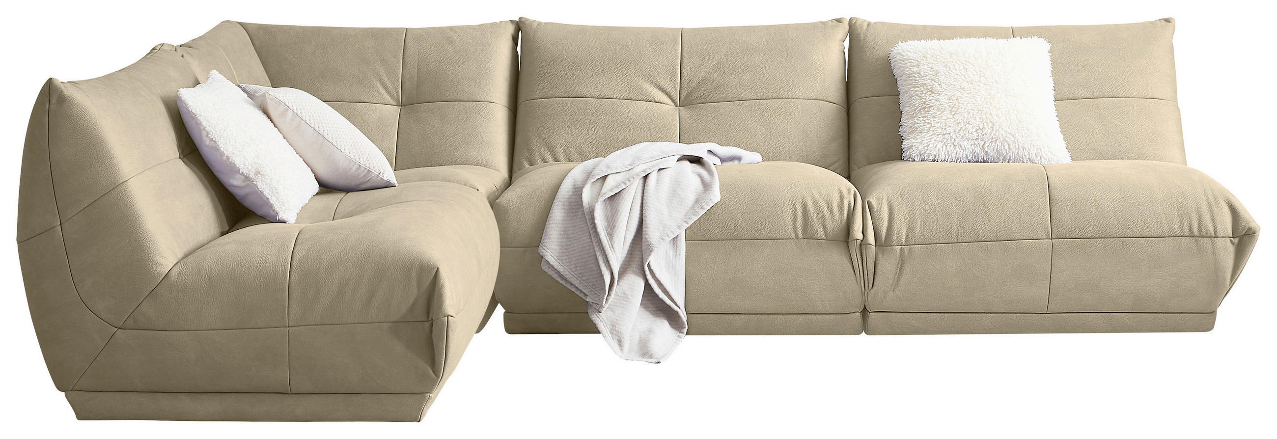 ECKSOFA in Lederlook Creme  - Creme, Trend, Textil (210/315cm) - Livetastic