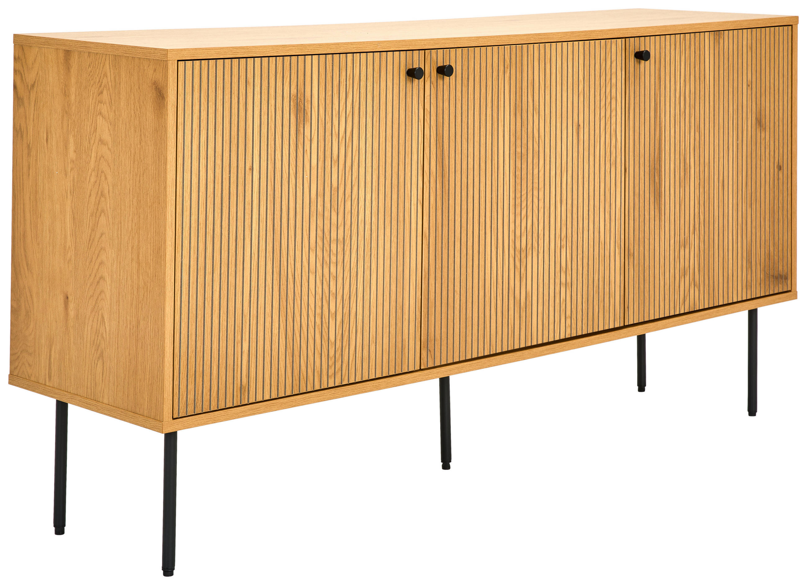 COMODĂ CU UȘI 150/75/40 cm  - culoare lemn stejar/negru, Design, metal/material pe bază de lemn (150/75/40cm) - Carryhome