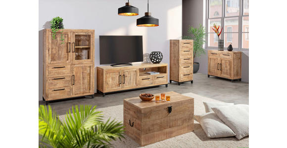 HIGHBOARD  95/145/40 cm 3 Schublade(n)  - Schwarz/Naturfarben, Design, Glas/Holz (95/145/40cm) - Landscape