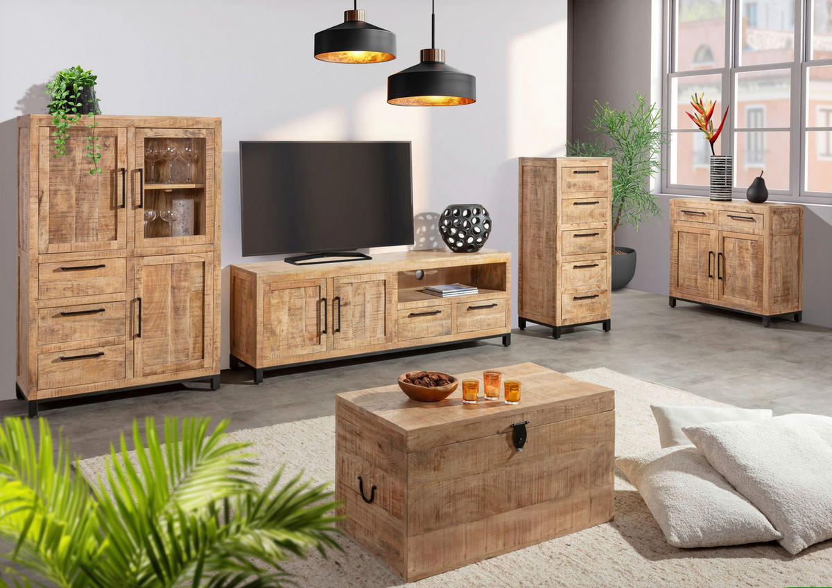 HIGHBOARD  95/145/40 cm 3 Schublade(n)  - Schwarz/Naturfarben, Design, Glas/Holz (95/145/40cm) - Landscape