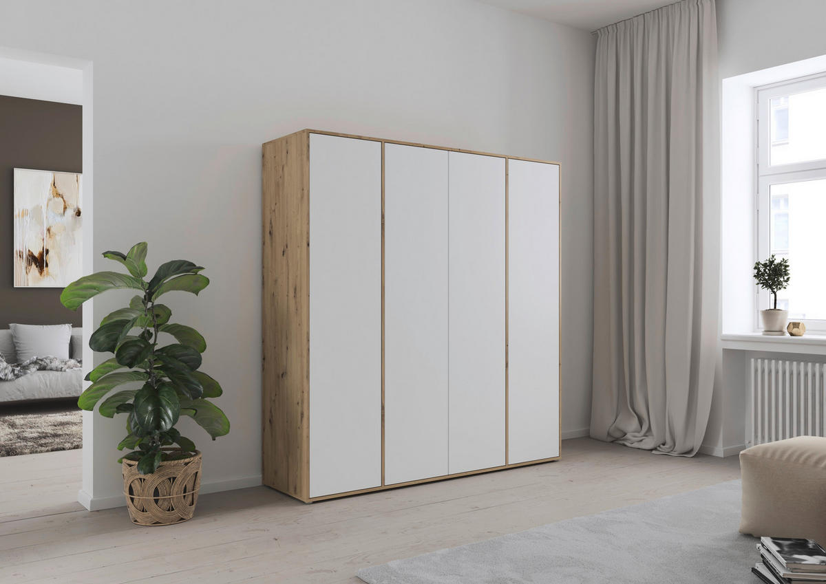 DREHTÜRENSCHRANK in Weiss, Eiche Artisan  - Weiss/Eiche Artisan, Modern, Holzwerkstoff (187/194/53cm) - Rauch Möbel
