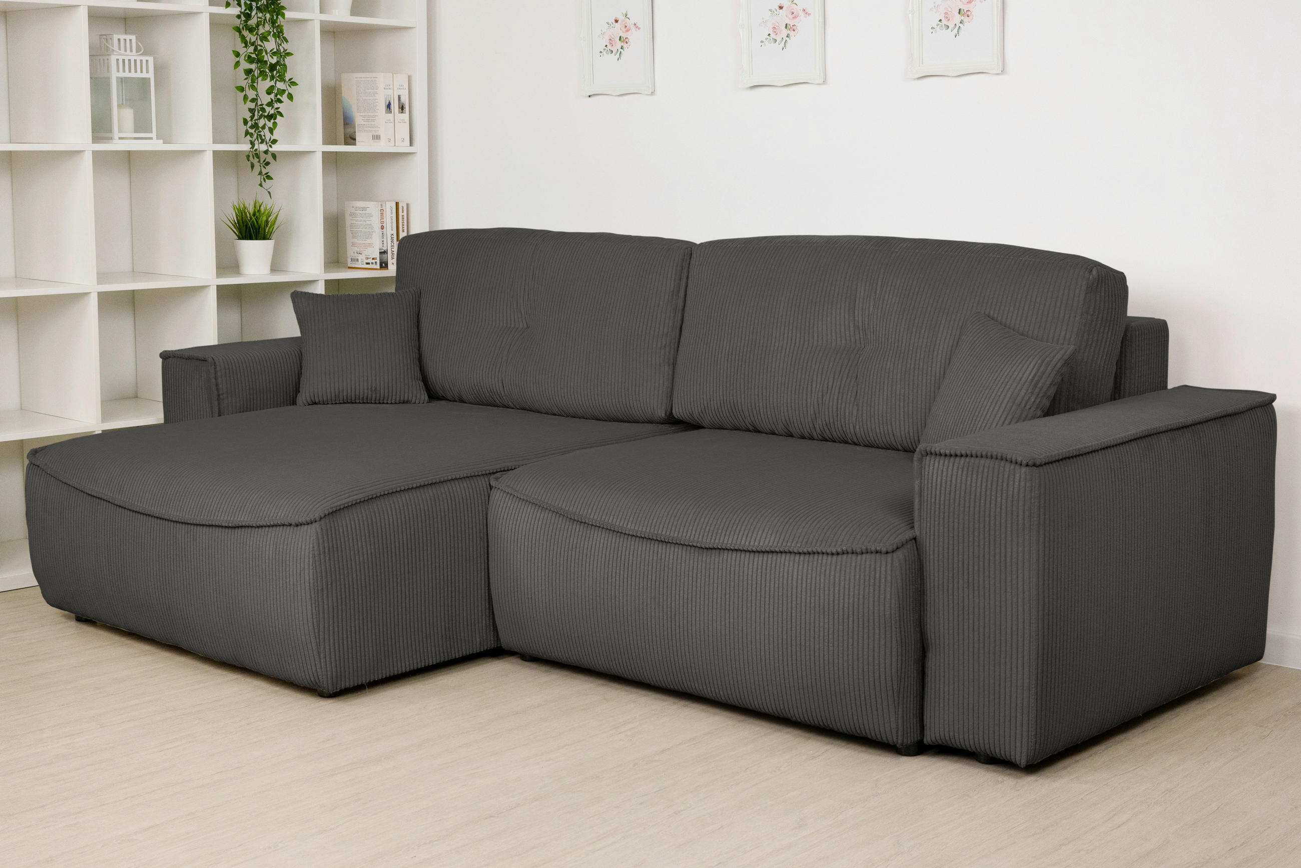 ECKSOFA Graphitfarben Cord  - Schwarz/Graphitfarben, KONVENTIONELL, Kunststoff/Textil (148/265cm) - Carryhome