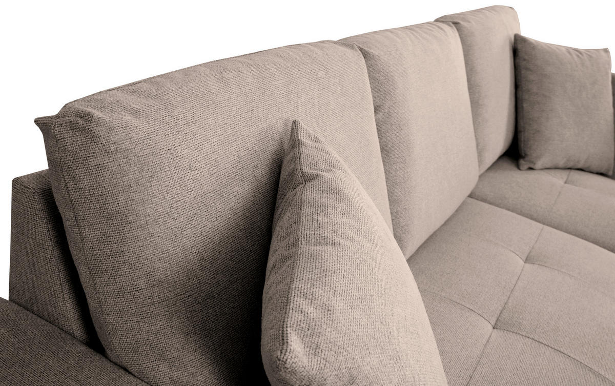 ECKSOFA LUKAS Hellbraun Struktur Zierkissen, Bettkasten  - Hellbraun, Trend, Textil (239/158cm) - P & B