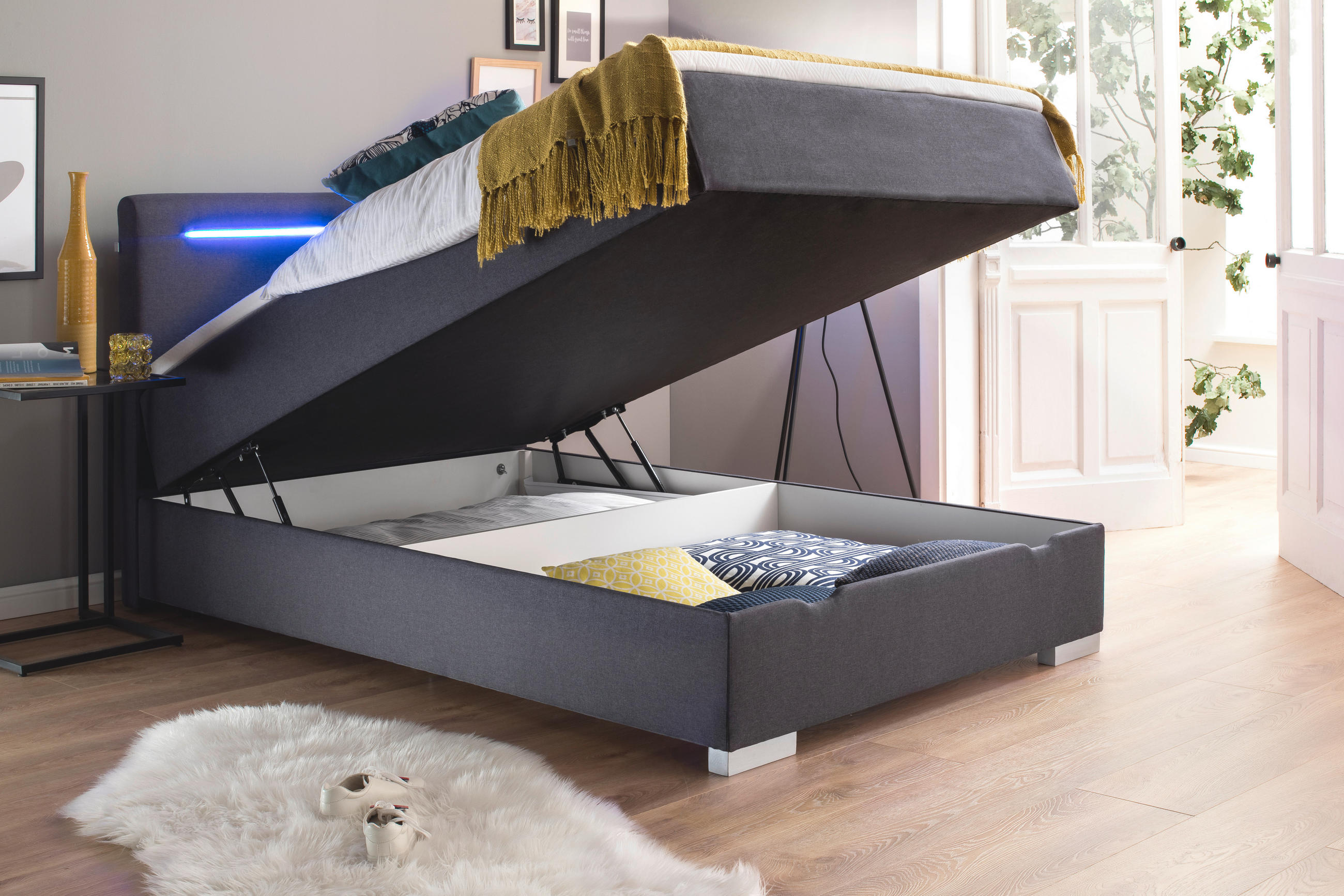 BOXBETT 120/200 cm  in Anthrazit  - Edelstahlfarben/Anthrazit, MODERN, Kunststoff/Textil (120/200cm) - Livetastic