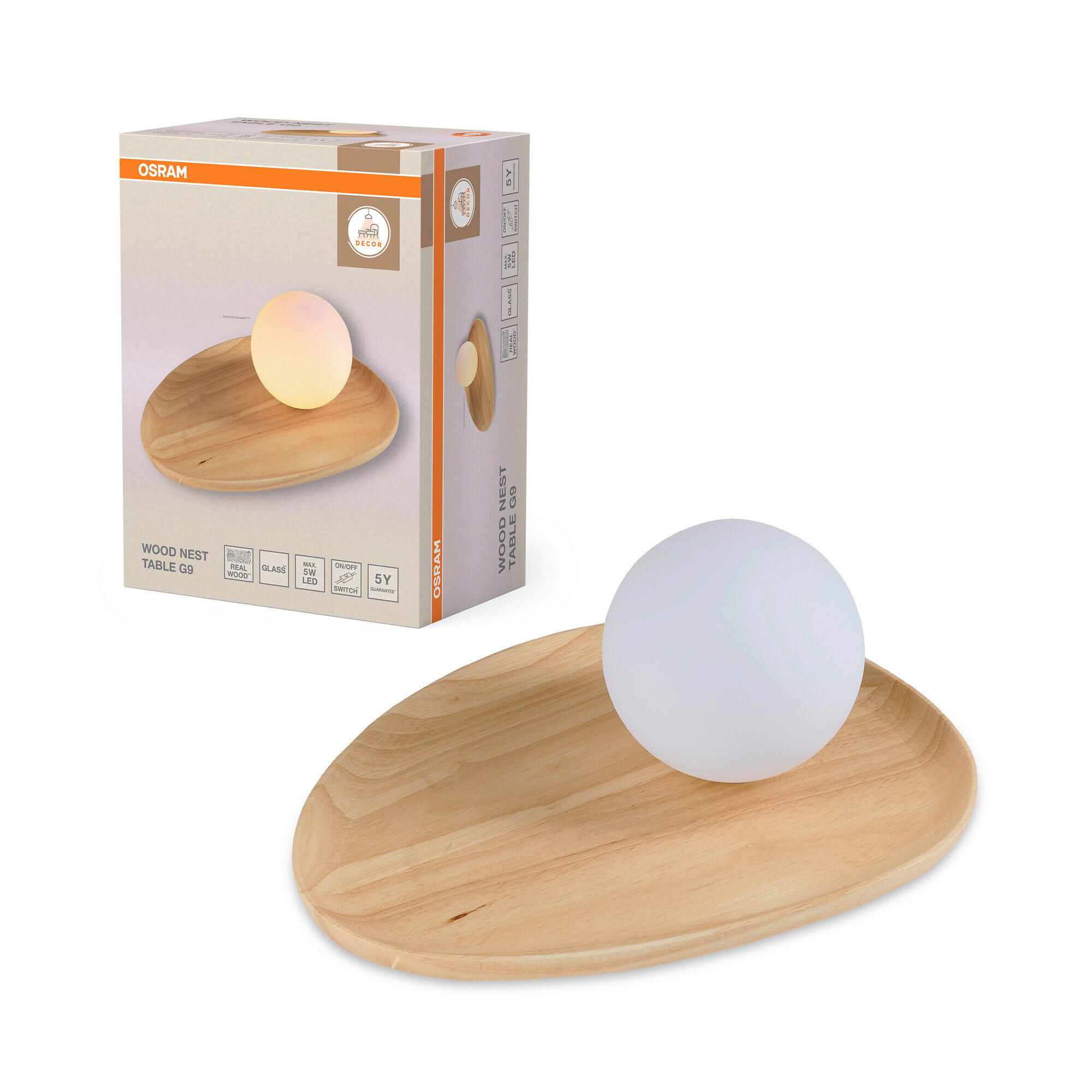 TISCHLEUCHTE 32,5/24/13,5 cm   - Naturfarben, Basics, Glas/Holz (32,5/24/13,5cm) - Osram