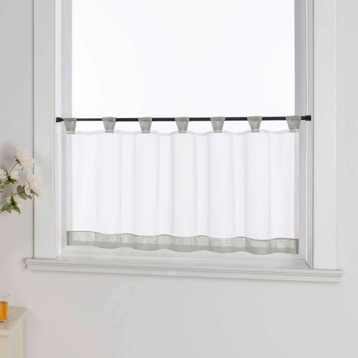 KURZGARDINE   90/30 cm   - Hellgrau/Weiß, Basics, Textil (90/30cm) - Joyswahl