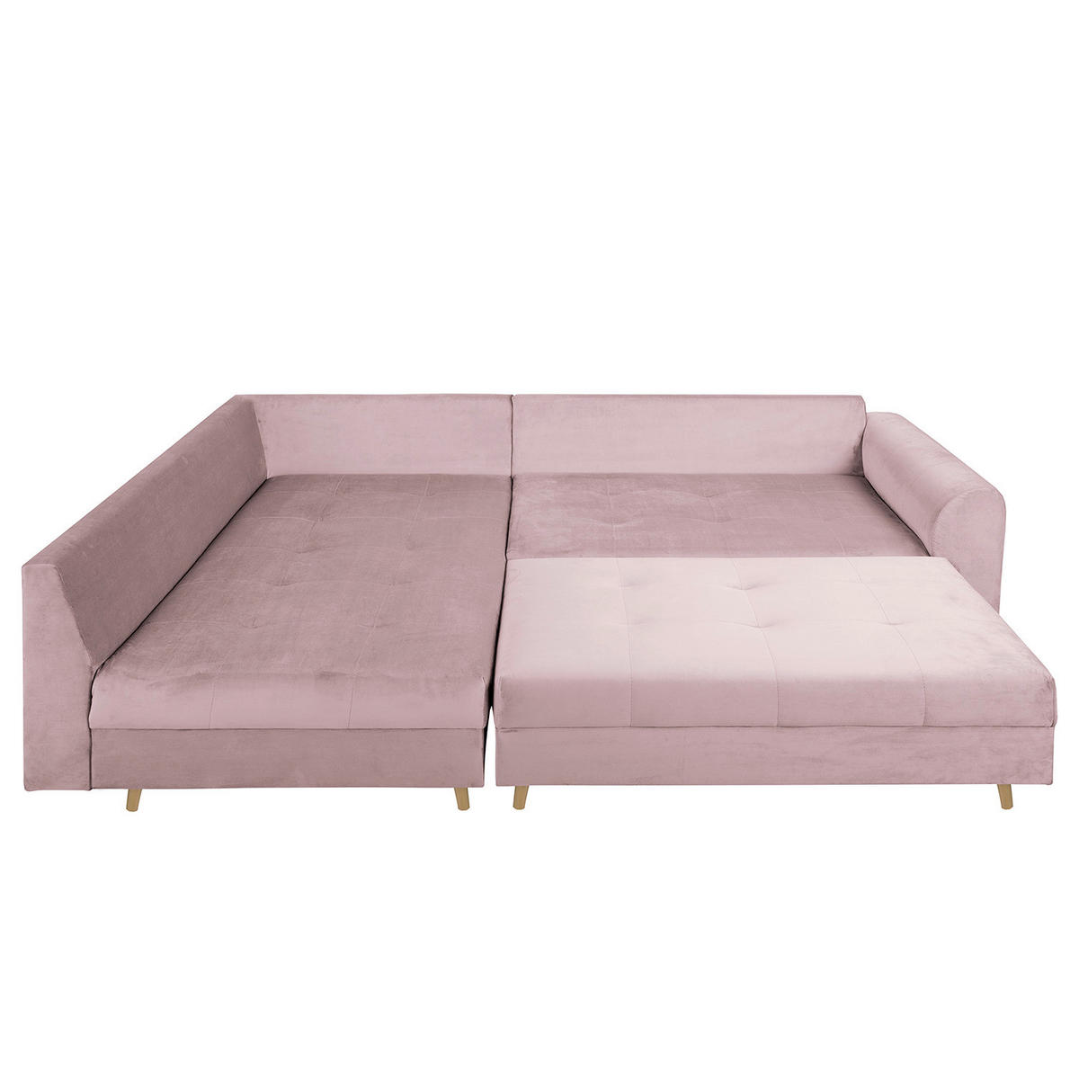 ECKSOFA inkl. Hocker Ariella Rosa Samt Rückenkissen, Hocker  - Naturfarben/Rosa, Design, Holz/Textil (161/231cm) - Livetastic
