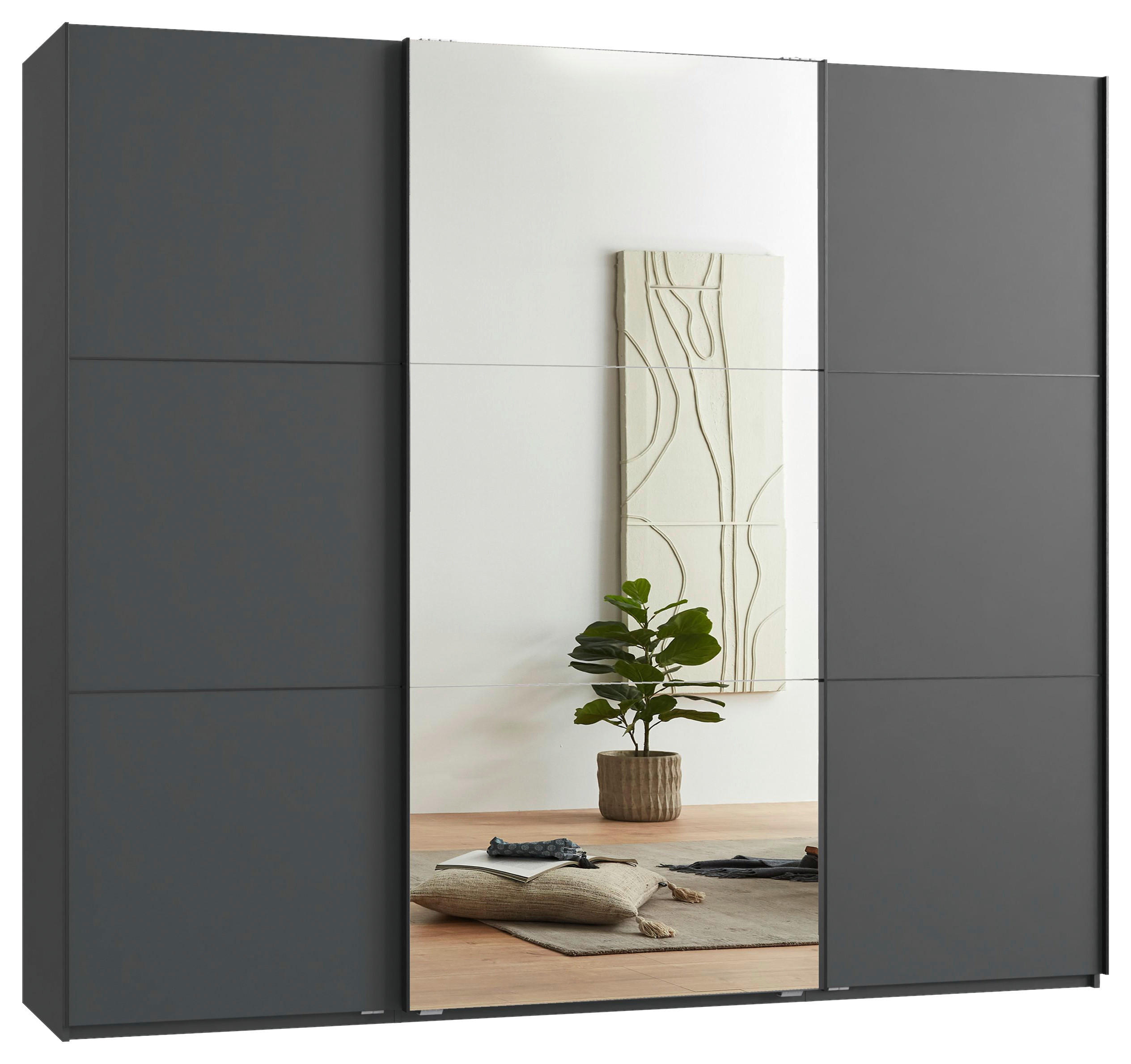 Schwebetürenschrank Indian A Grafit Dekor/Spiegel, B:250cm