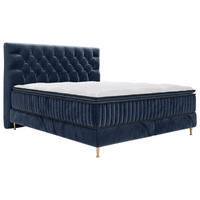 BOXSPRINGBETT 180/200 cm,  in Blau, Matratze, gepolstertes Kopfteil, Topper,  - Blau/Goldfarben, Design, Textil/Metall (180/200cm) - Boxxx