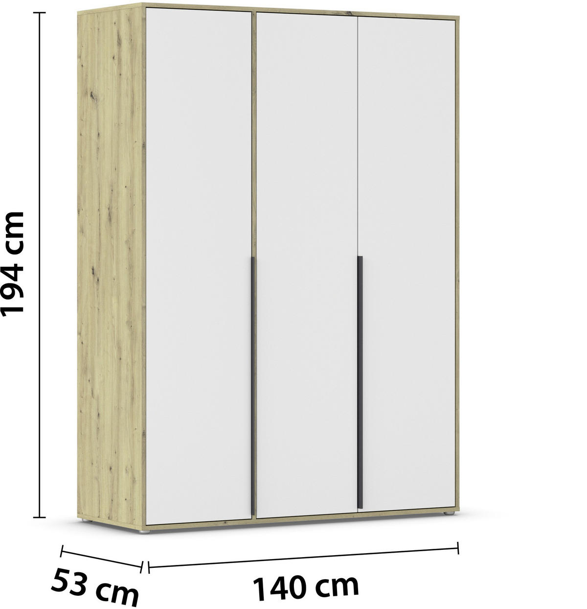 DREHTÜRENSCHRANK in Weiss, Eiche Artisan  - Weiss/Eiche Artisan, Basics, Holzwerkstoff/Metall (140/194/53cm) - Boxxx