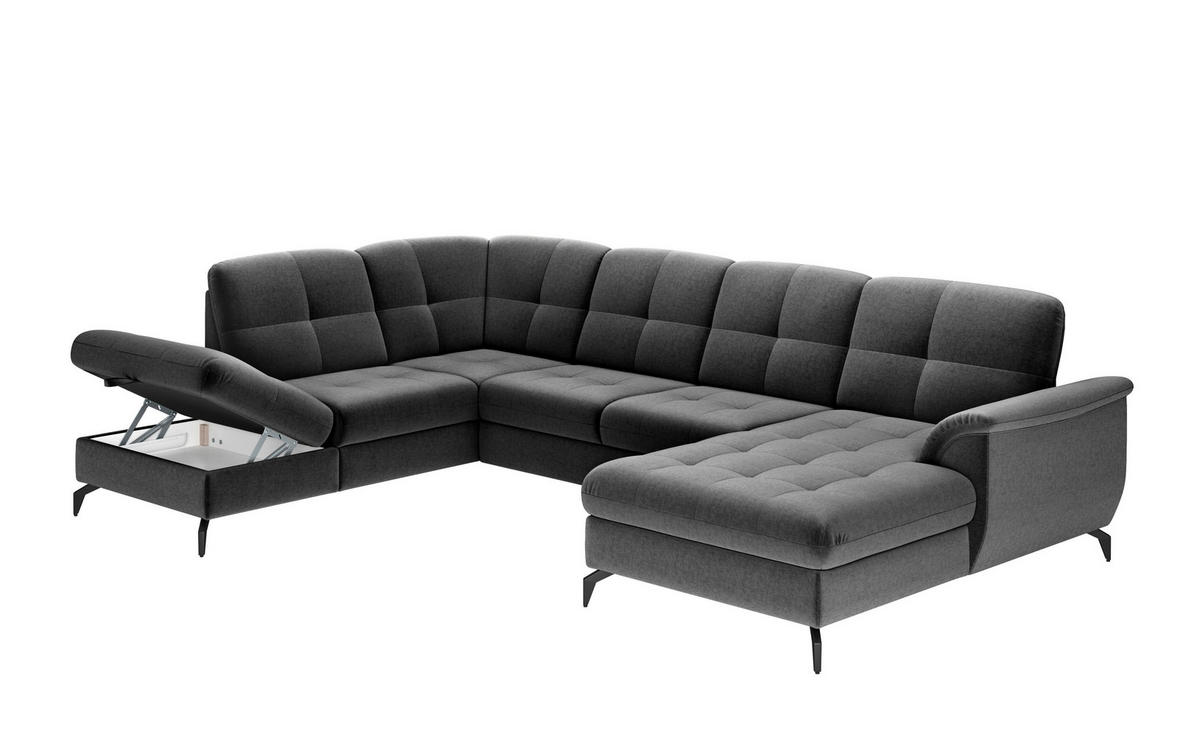 WOHNLANDSCHAFT in Flachgewebe Dunkelgrau  - Dunkelgrau/Schwarz, Modern, Textil/Metall (212/319/164cm) - Sit & More