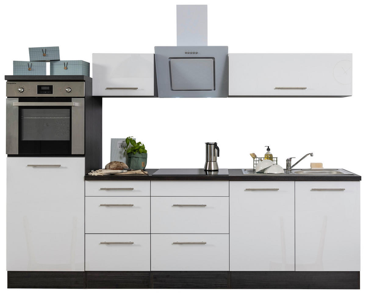 KÜCHENBLOCK 270 cm   in Weiß, Eichefarben  - Edelstahlfarben/Eichefarben, Basics, Holzwerkstoff/Metall (270cm) - Respekta