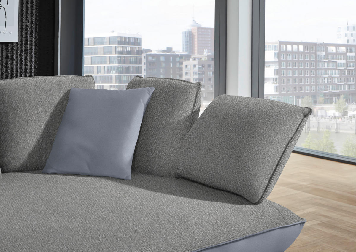ECKSOFA in Flachgewebe Hellgrau  - Hellgrau/Schwarz, Design, Textil/Metall (320/169cm) - Moderano