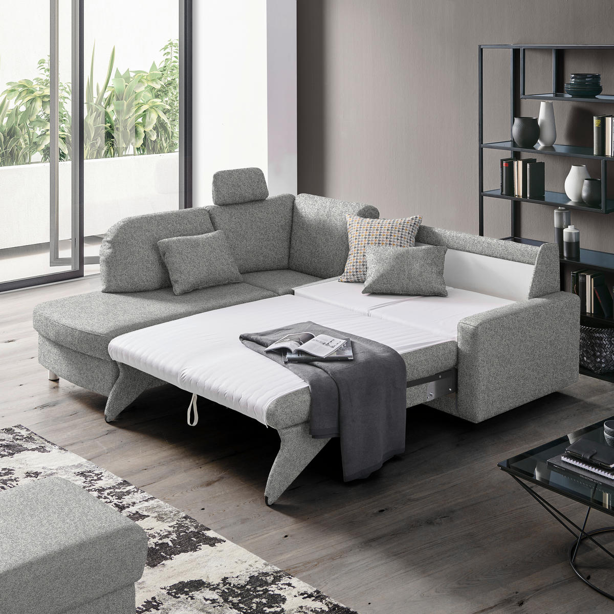 ECKSOFA  in Mikrovelours Naturfarben  208/227 cm  - Alufarben/Naturfarben, KONVENTIONELL, Textil/Metall (208/227cm) - Sedda